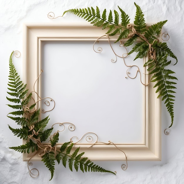 Wooden frame decorated with flowers and leaves around