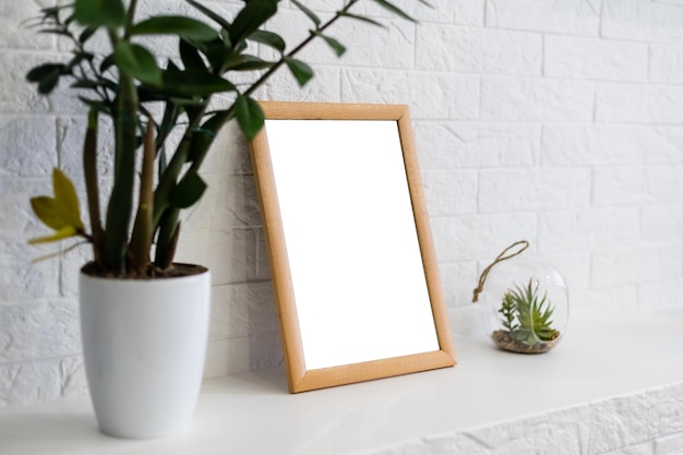 wooden frame for painting or picture on white background with clipping path