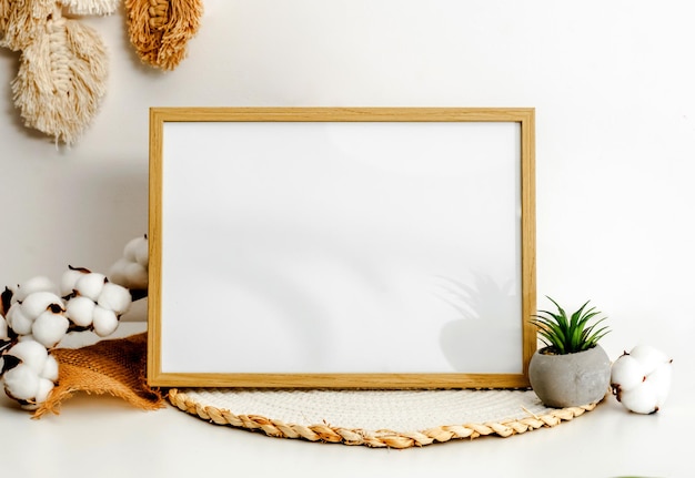 Wooden frame for photos mockup