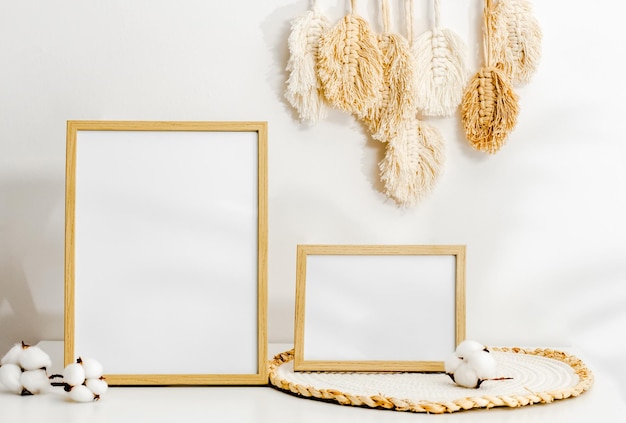 Wooden frame for photos mockup