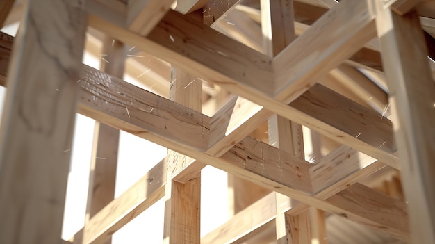 wooden frame plywood house beam construction lumber plank material Generative AI