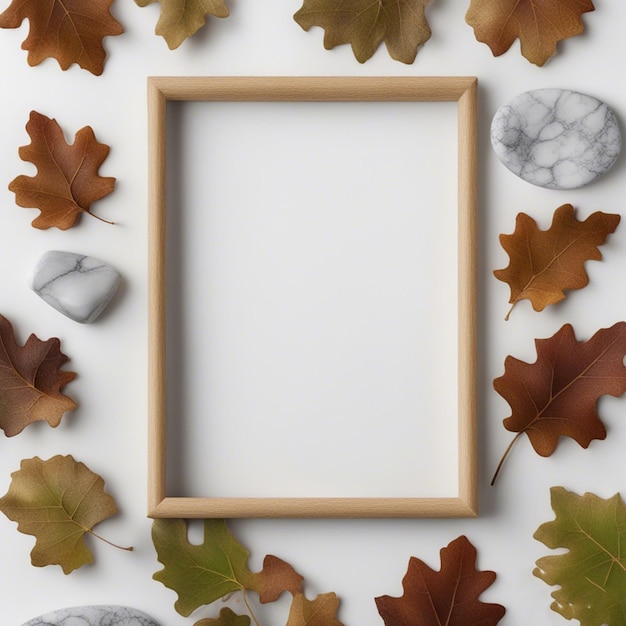 wooden frame with autumn leaves