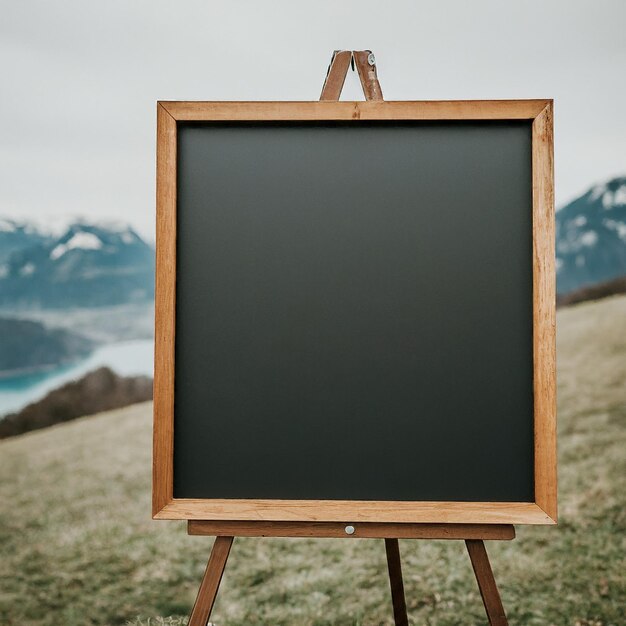 Photo a wooden frame with a black screen on it that says it is a mountain lake