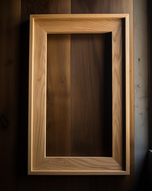 A wooden frame with a dark wood frame sits on a window sill.