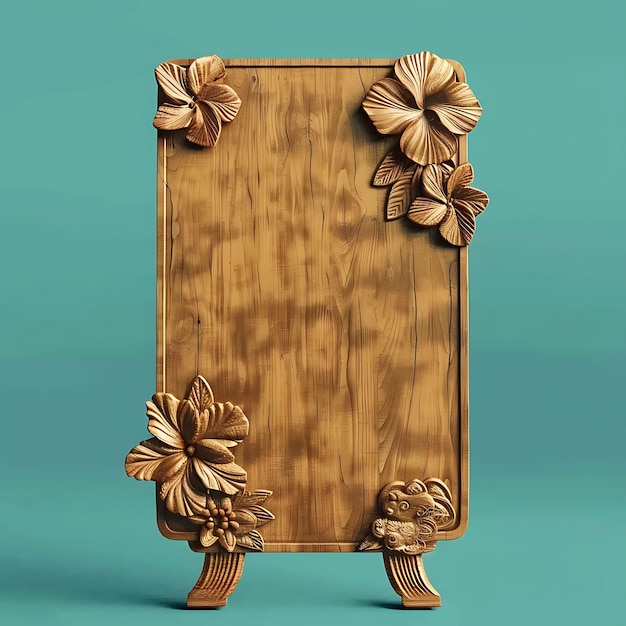 Photo a wooden frame with flowers on it and a flower on it