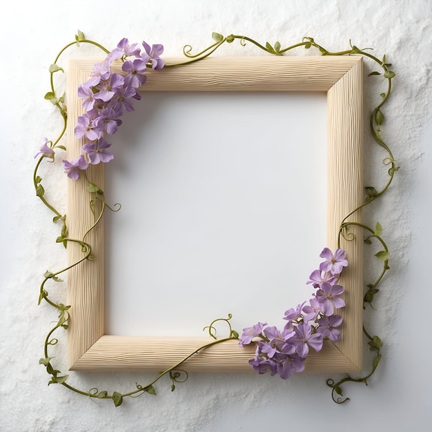 a wooden frame with flowers on it and a white background