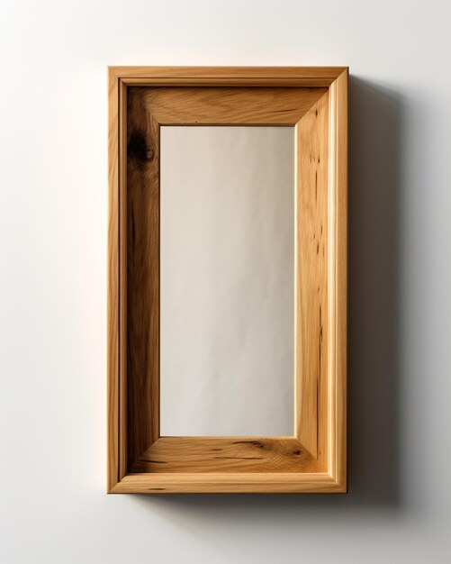 A wooden frame with a mirror on the wall