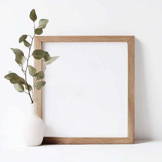 Photo a wooden frame with a plant in it and a picture of a plant in it