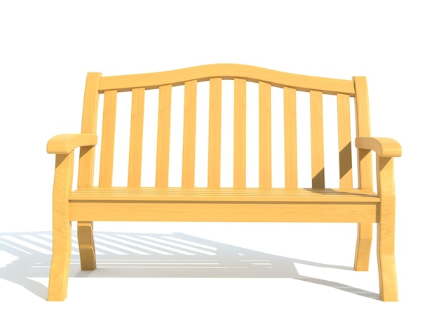 Wooden garden park bench 3d render illustration