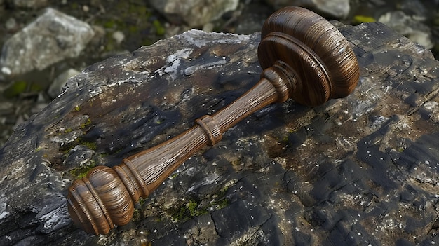 the wooden gavel is on a stone surface