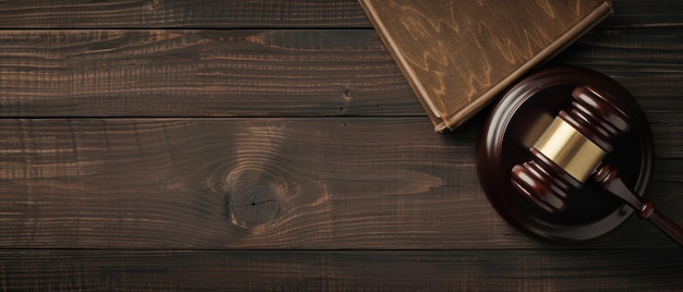 Photo wooden gavel and law book on dark wooden table legal and justice concept