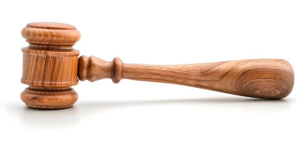 Photo wooden gavel on white background symbolizing court procedures and legal system concept law legal system court procedures gavel symbolism white background