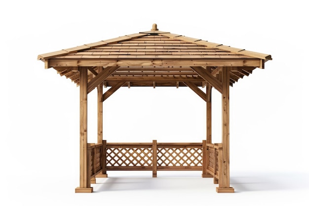 Photo a wooden gazebo with a wooden gazebo on a white background