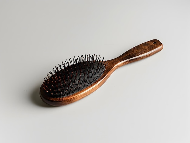 Wooden Hairbrush Isolated on Plain White Background