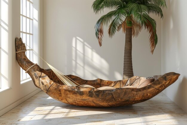 Photo wooden hammock in minimalist room