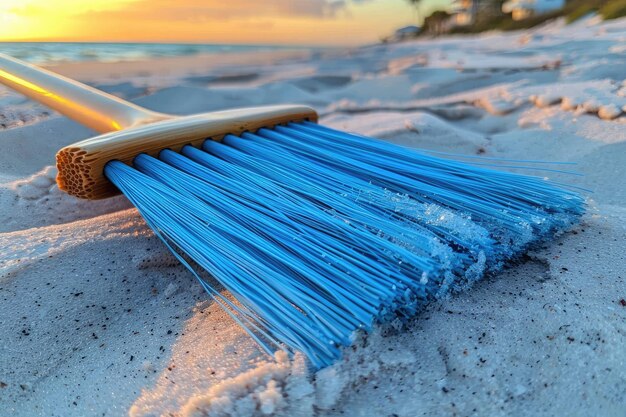 A wooden handled brush with electric blue bristles