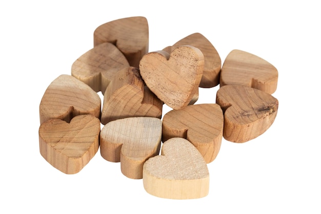 Wooden hearts isolated on white background with clipping path