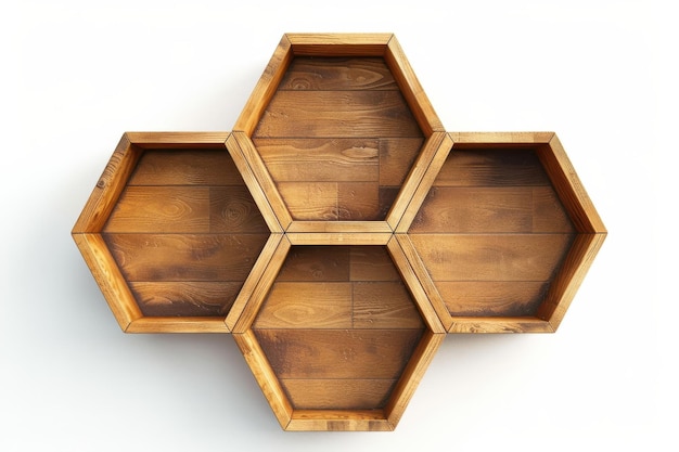 Wooden Hexagon Shelf Unit With Empty Spaces