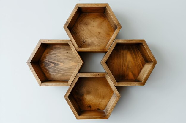 Wooden Hexagon Shelf Unit With Four Empty Compartments