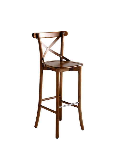 Wooden high comfortable bar stool for pub isolated on white background Soft selective focus art noise