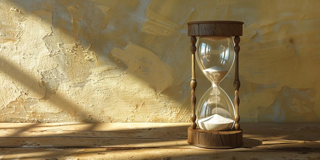 Photo a wooden hourglass with a white piece of paper in the middle