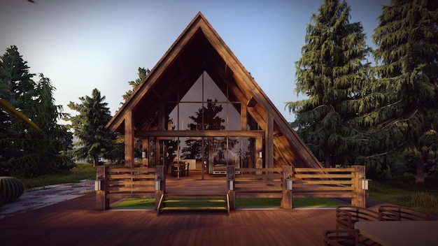 wooden house for camping area 3d rendering