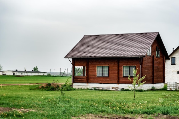 Wooden house in a cottage village.