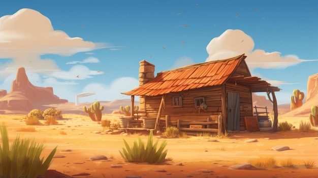 A wooden house in the desert