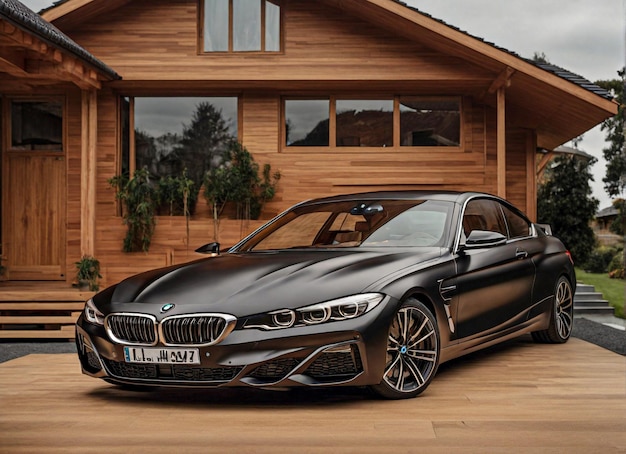 wooden house intron new BMW car