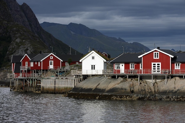 Wooden house at the Lofoten archipelago