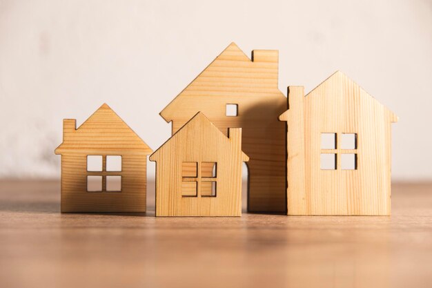 Wooden house models on tablex9