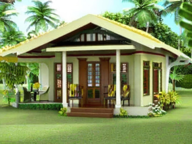 Wooden house in the park on a sunny day 3d rendering