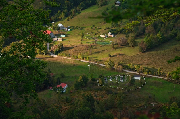 Wooden house in wild landscape