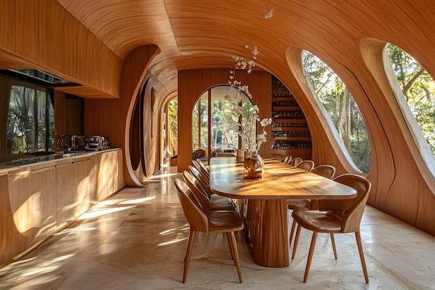 Photo a wooden house with a staircase that leads to a forest