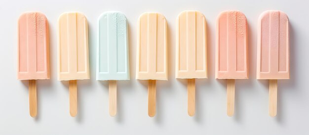 Photo wooden icecream sticks on a isolated pastel background copy space