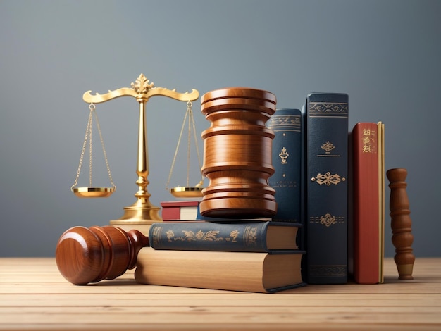 Wooden Judge Gavel and Law Books 3D Illustration of Legal Symbols