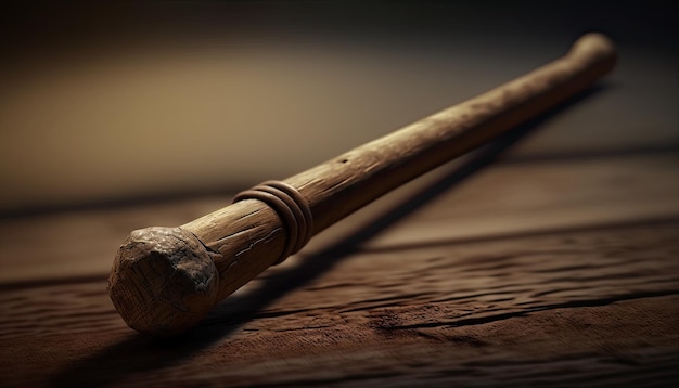 A wooden judge's gavel sits on a table.