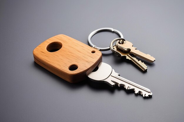 Wooden key ring isolated on white background Key chain for your design