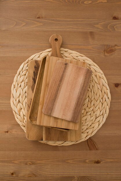 Wooden kitchen boards on the table