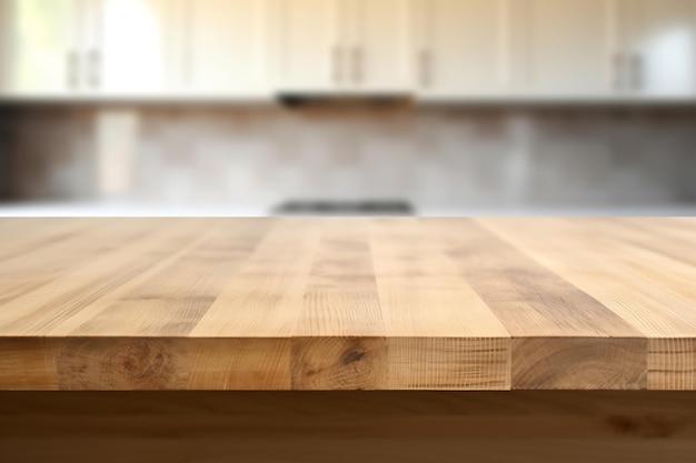 A wooden kitchen counter with a black stove in the background.