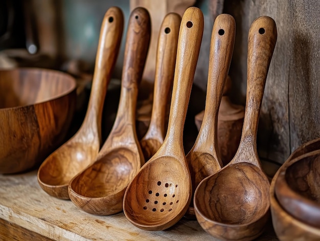 Photo wooden kitchen utensils for a rustic cooking experience