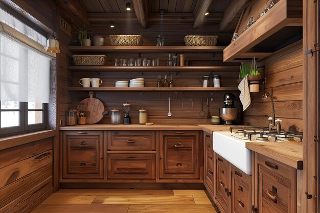 wooden kitchen with wooden shelves and sink contemporary kitchen in a modern style home interior c