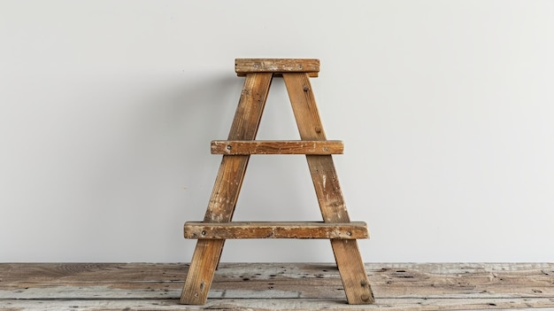 Photo wooden ladder against white wall