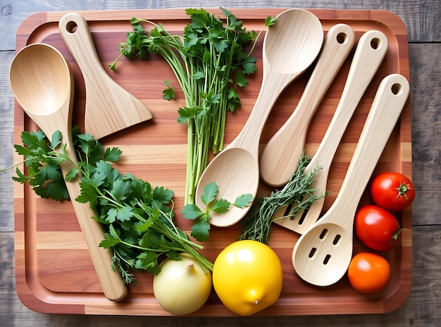 Wooden Ladle Serving Soup in Vintage Kitchen with Fresh Herbs