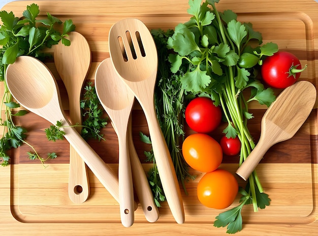 Wooden Ladle Serving Soup in Vintage Kitchen with Fresh Herbs