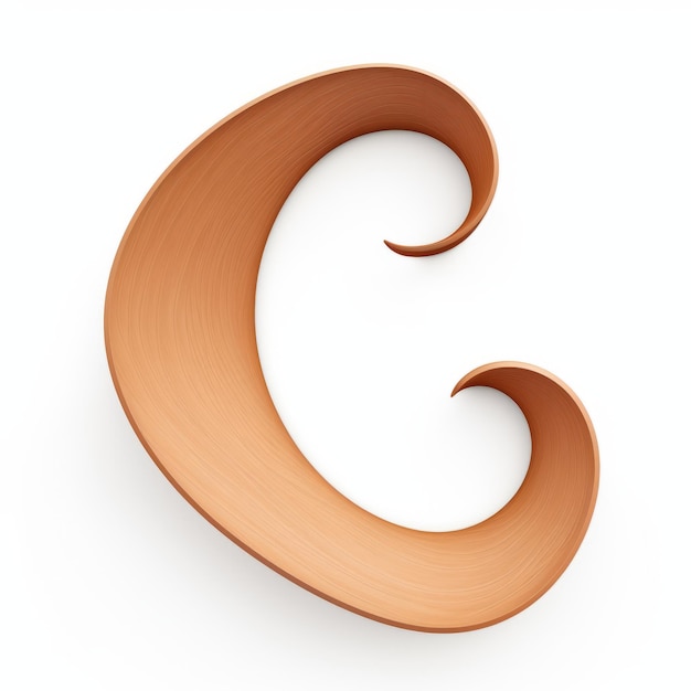 Wooden Letter C With Zbrush Style And Terracotta Finish