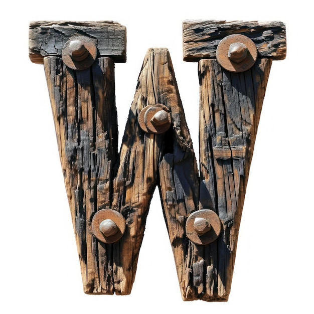 A wooden letter with screws