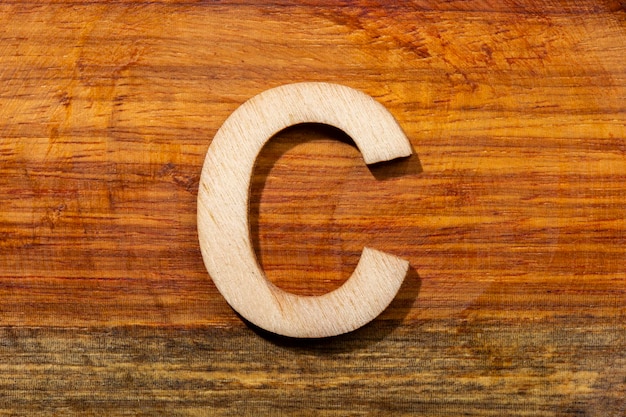 Wooden letters C on wooden background