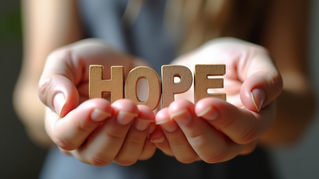 Photo wooden letters of hope placed on hands