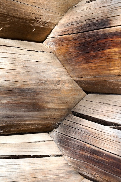 Wooden logs at the intersection in a rural house